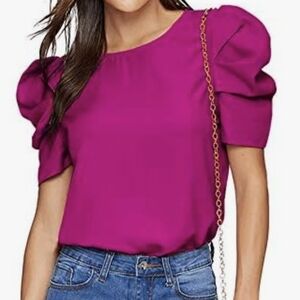 Chic Fuchsia Puff Sleeve Blouse